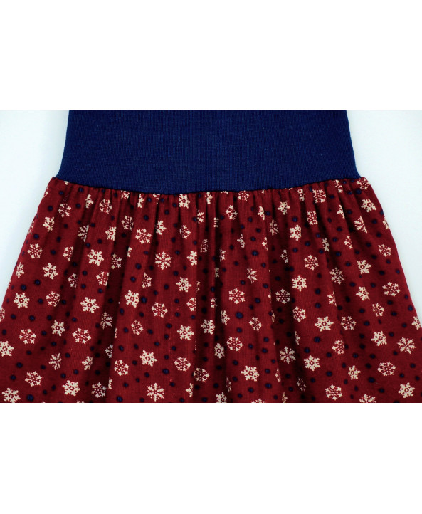 Cotton corduroy skirt 4-6 years old burgundy navy snowflakes 