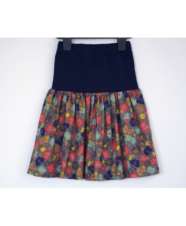 Cotton floral skirt, 4-6 years old, navy, blush, mint, yellow