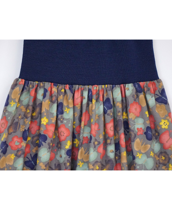 Cotton floral skirt, 4-6 years old, navy, blush, mint, yellow