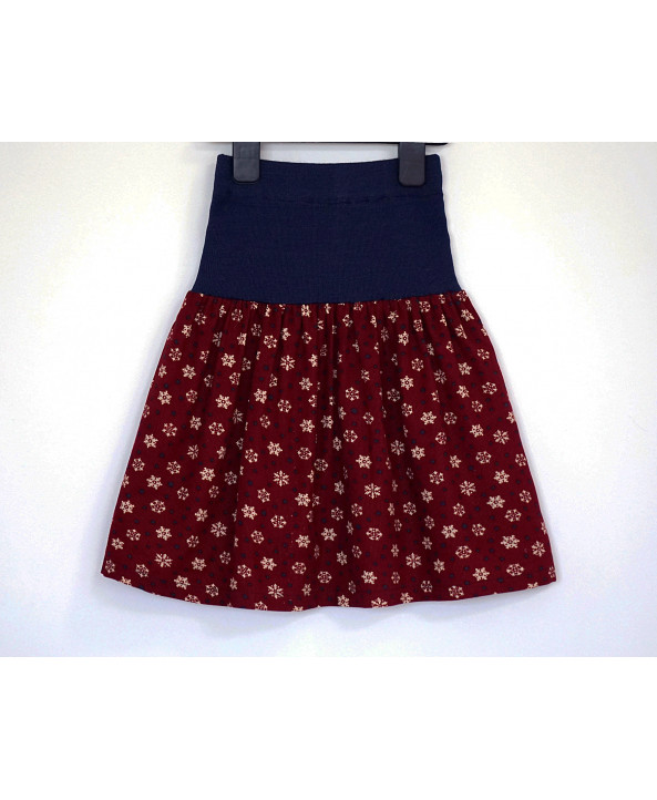 Cotton corduroy skirt 4-6 years old burgundy navy snowflakes 